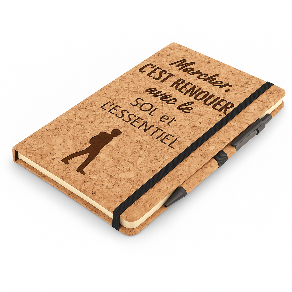 Carnet A5 en Liège "Marcher, c’est renouer" – avec stylo